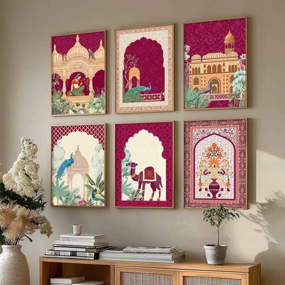 Traditional Indian Inspired Madhubani Art Prints with Frame for Living Room