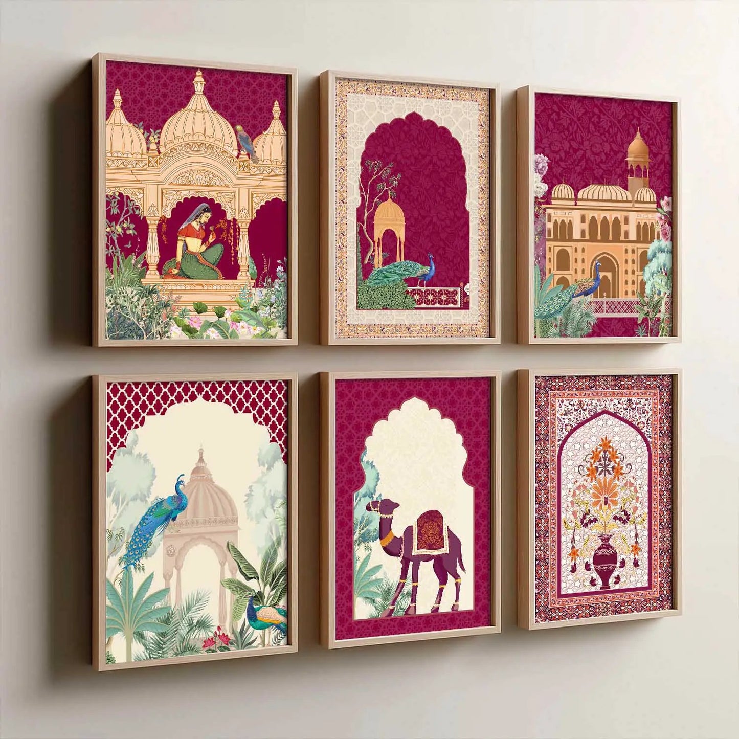 Traditional Indian Inspired Madhubani Art Prints with Frame for Living Room
