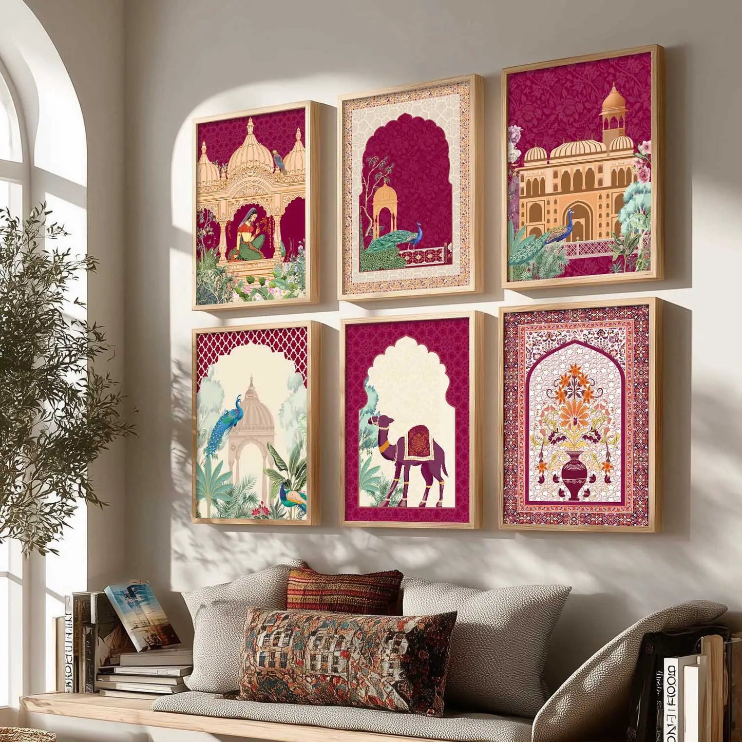 Traditional Indian Inspired Madhubani Art Prints with Frame for Living Room