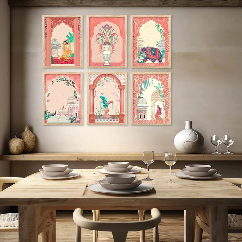 Traditional Indian Inspired Madhubani Art Prints with Frame for Living Room