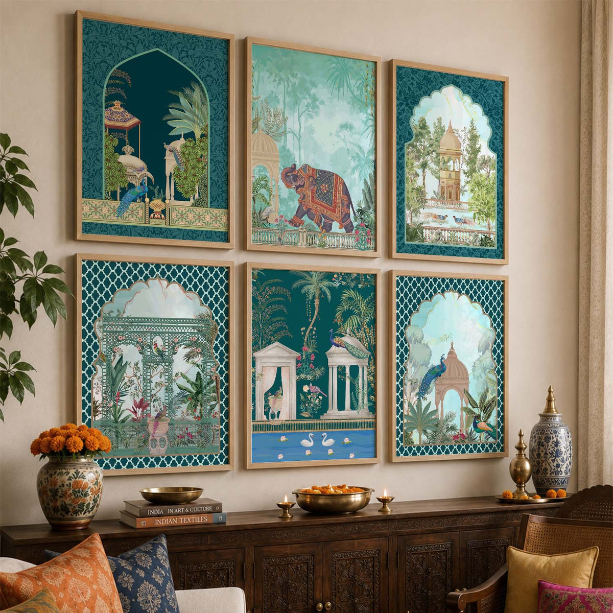 Traditional Indian Inspired Madhubani Art Prints with Frame for Living Room
