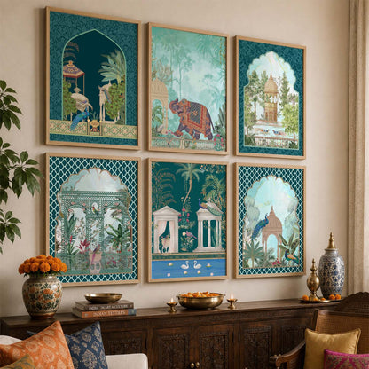 Traditional Indian Inspired Madhubani Art Prints with Frame for Living Room