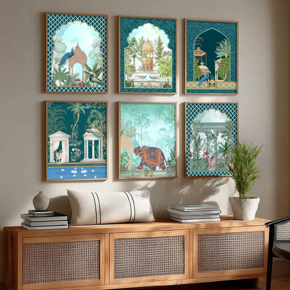 Traditional Indian Inspired Madhubani Art Prints with Frame for Living Room