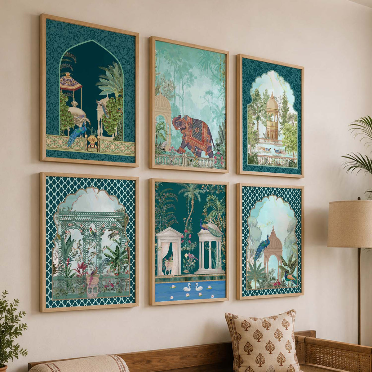 Traditional Indian Inspired Madhubani Art Prints with Frame for Living Room