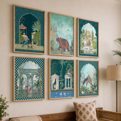Traditional Indian Inspired Madhubani Art Prints with Frame for Living Room