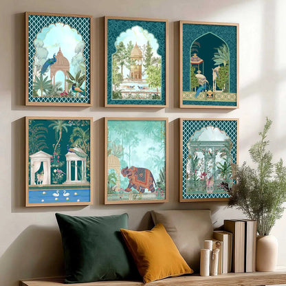 Traditional Indian Inspired Madhubani Art Prints with Frame for Living Room