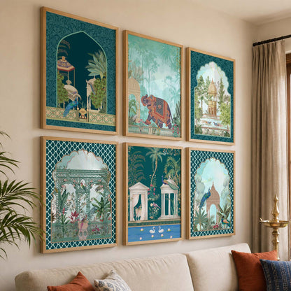 Traditional Indian Inspired Madhubani Art Prints with Frame for Living Room