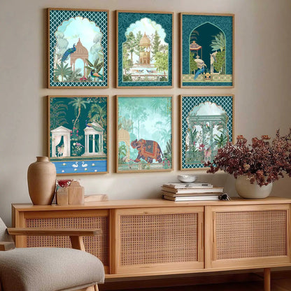Traditional Indian Inspired Madhubani Art Prints with Frame for Living Room