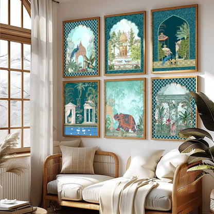 Traditional Indian Inspired Madhubani Art Prints with Frame for Living Room