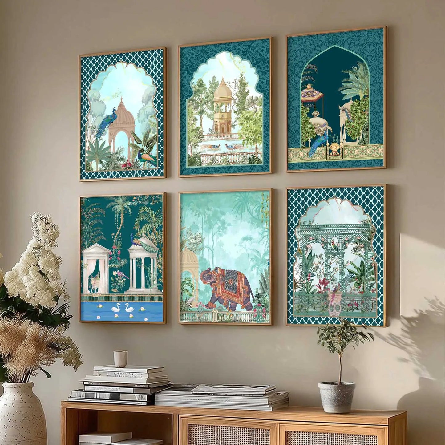 Traditional Indian Inspired Madhubani Art Prints with Frame for Living Room