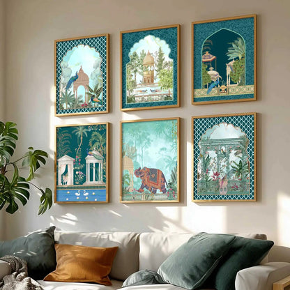 Traditional Indian Inspired Madhubani Art Prints with Frame for Living Room