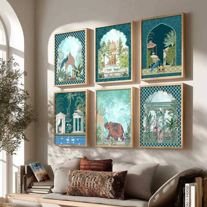 Traditional Indian Inspired Madhubani Art Prints with Frame for Living Room