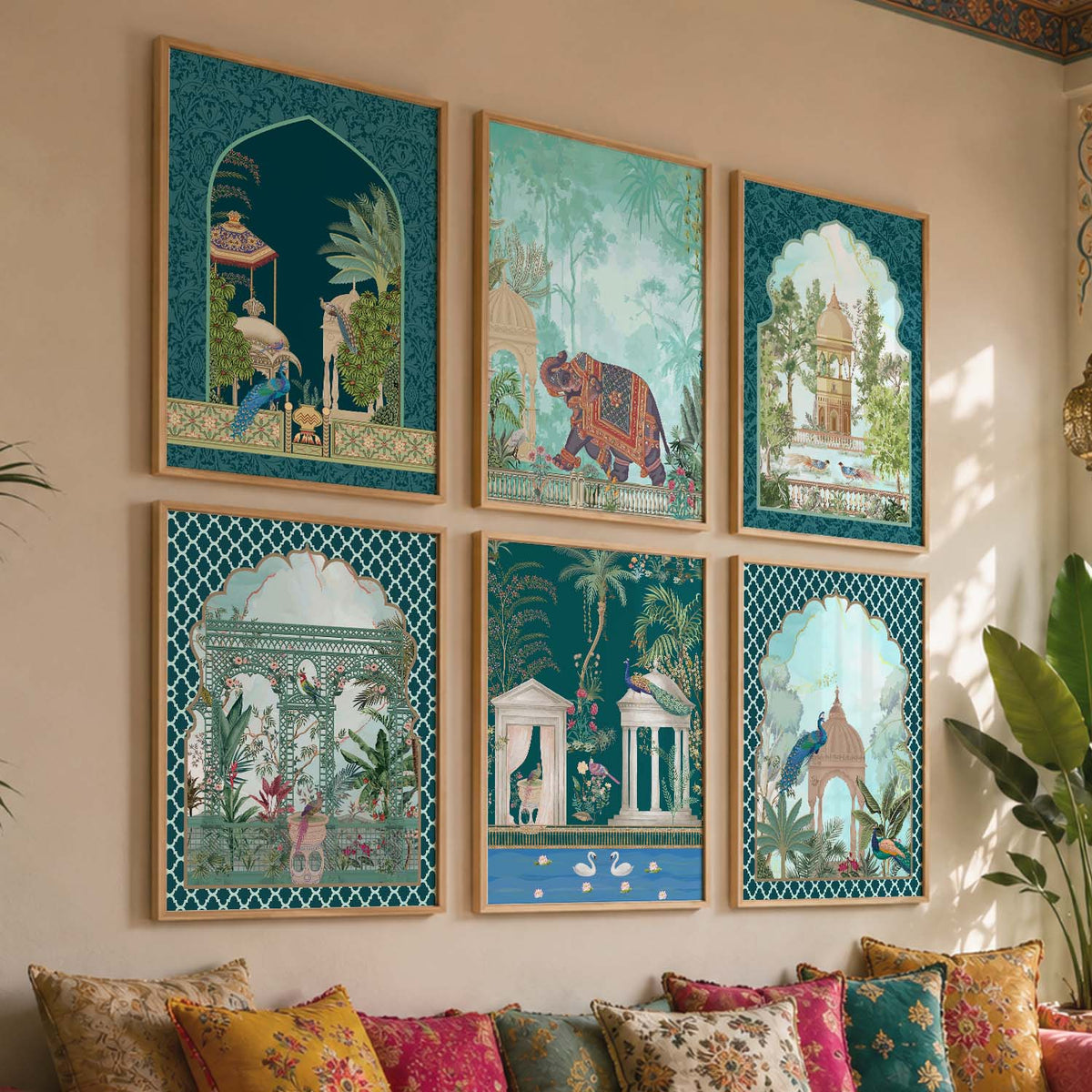Traditional Indian Inspired Madhubani Art Prints with Frame for Living Room