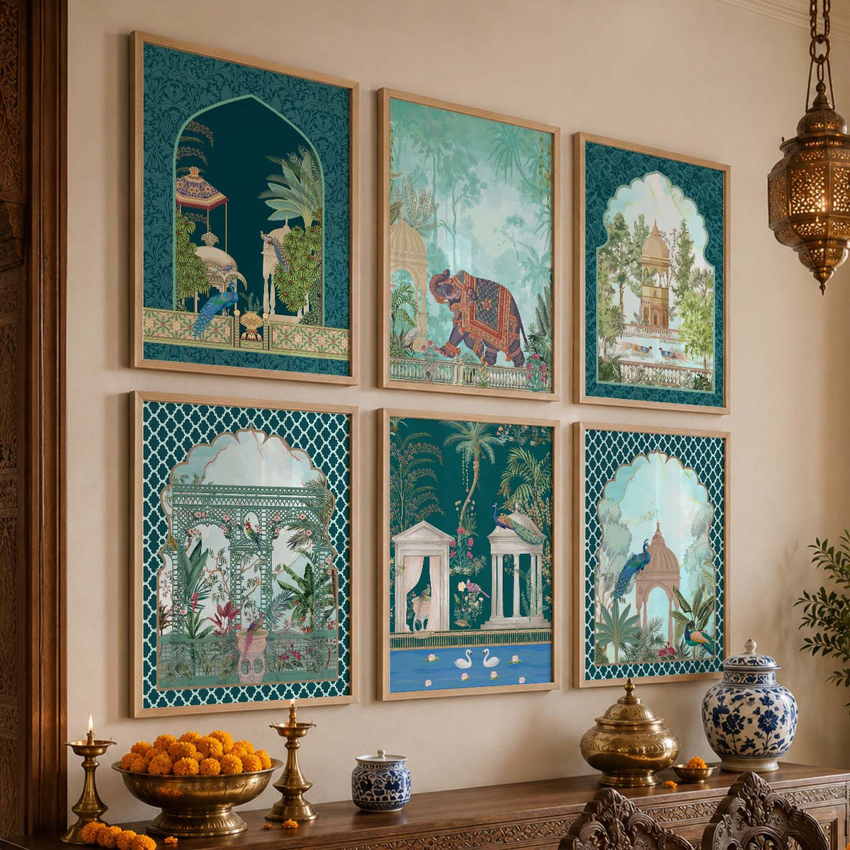 Traditional Indian Inspired Madhubani Art Prints with Frame for Living Room