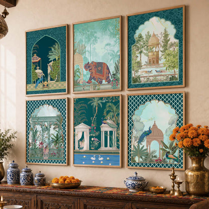 Traditional Indian Inspired Madhubani Art Prints with Frame for Living Room