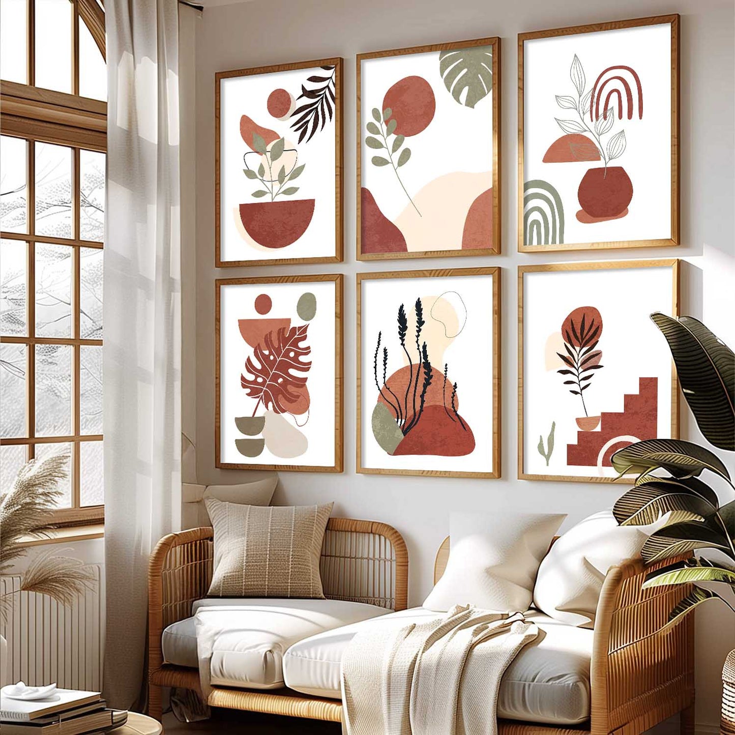 Minimal Boho Art Framed Posters for Home Living Room Bedroom and Office Wall Decor Set of 6