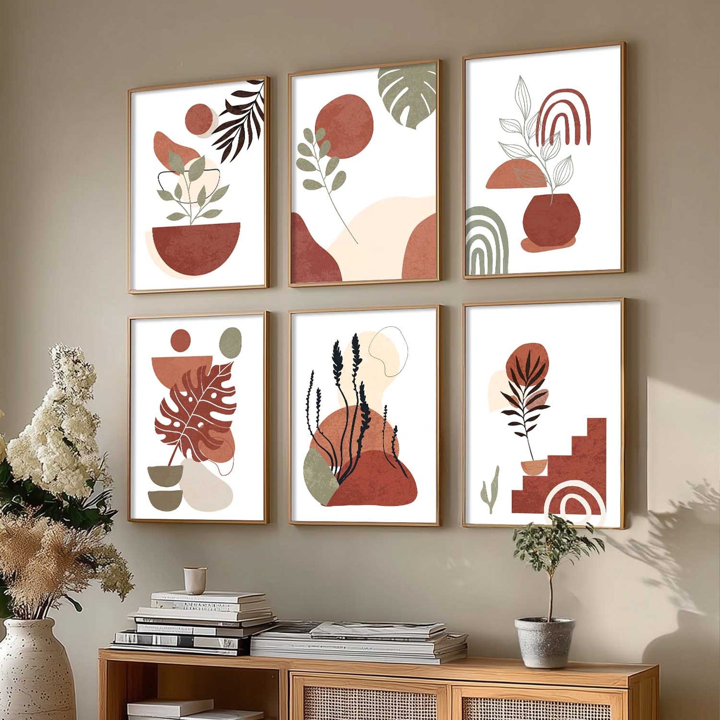 Minimal Boho Art Framed Posters for Home Living Room Bedroom and Office Wall Decor Set of 6