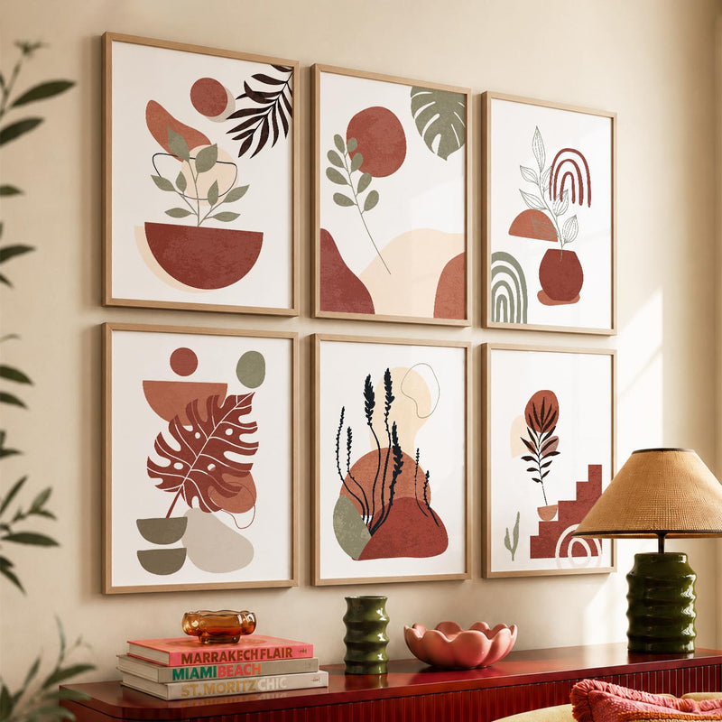 Minimal Boho Art Framed Posters for Home Living Room Bedroom and Office Wall Decor Set of 6