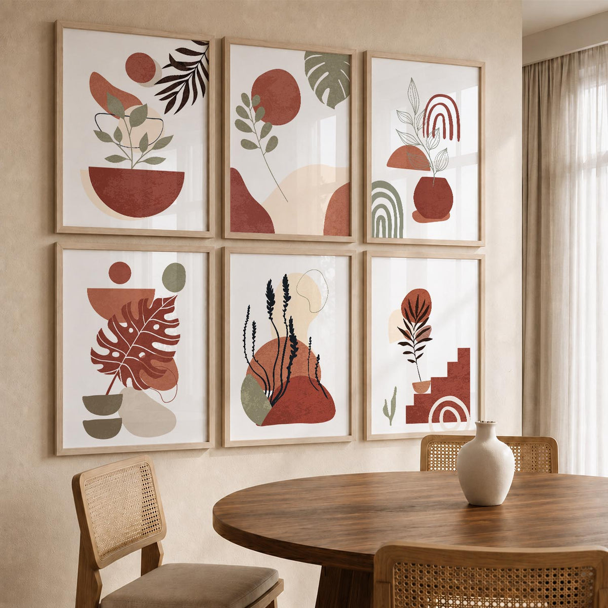 Minimal Boho Art Framed Posters for Home Living Room Bedroom and Office Wall Decor Set of 6