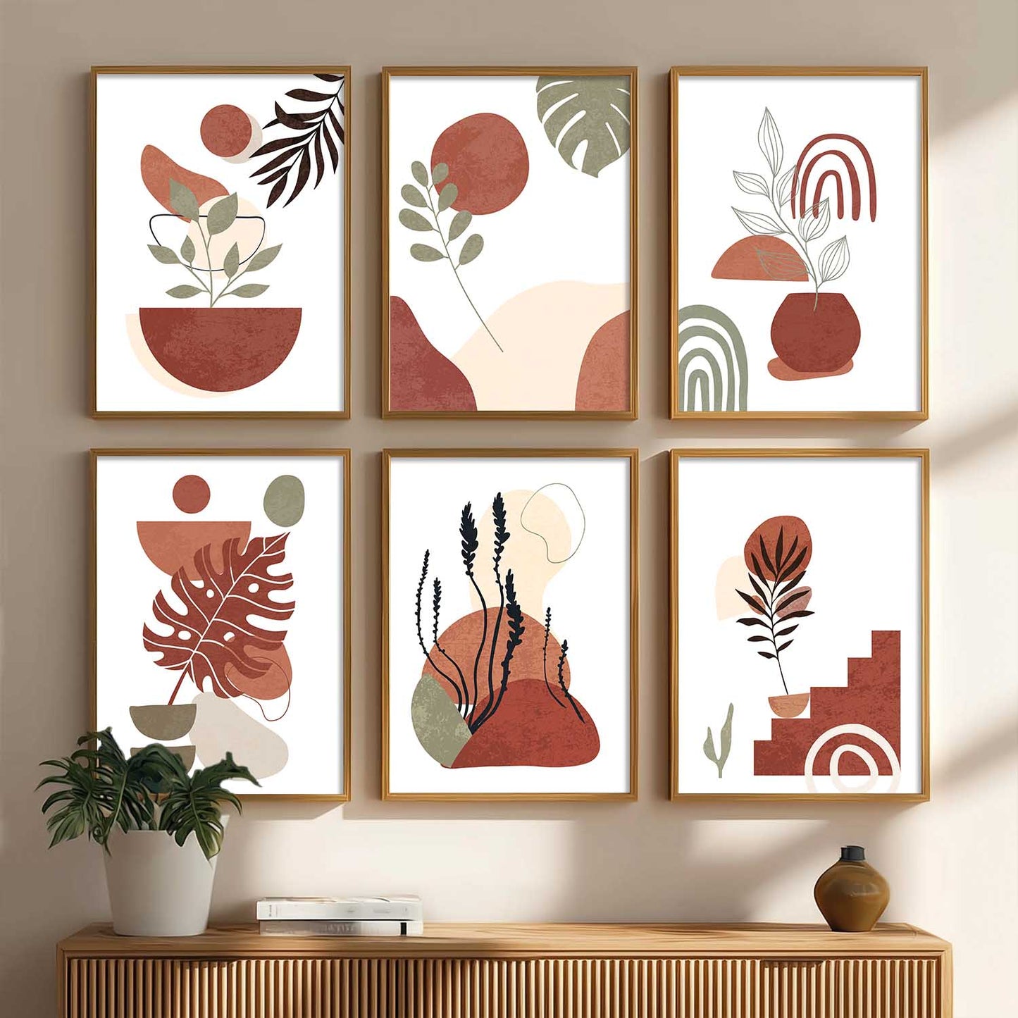 Minimal Boho Art Framed Posters for Home Living Room Bedroom and Office Wall Decor Set of 6
