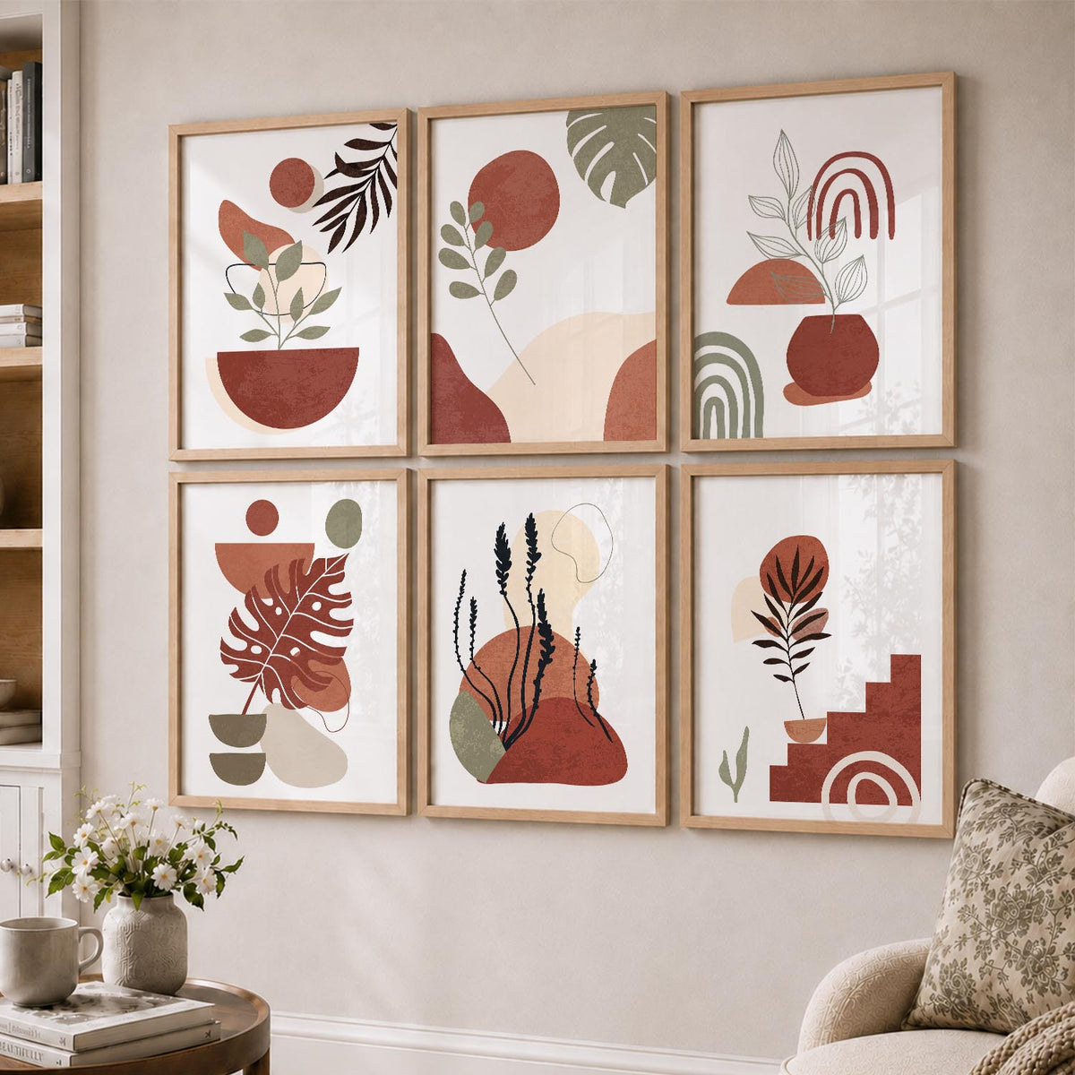 Minimal Boho Art Framed Posters for Home Living Room Bedroom and Office Wall Decor Set of 6