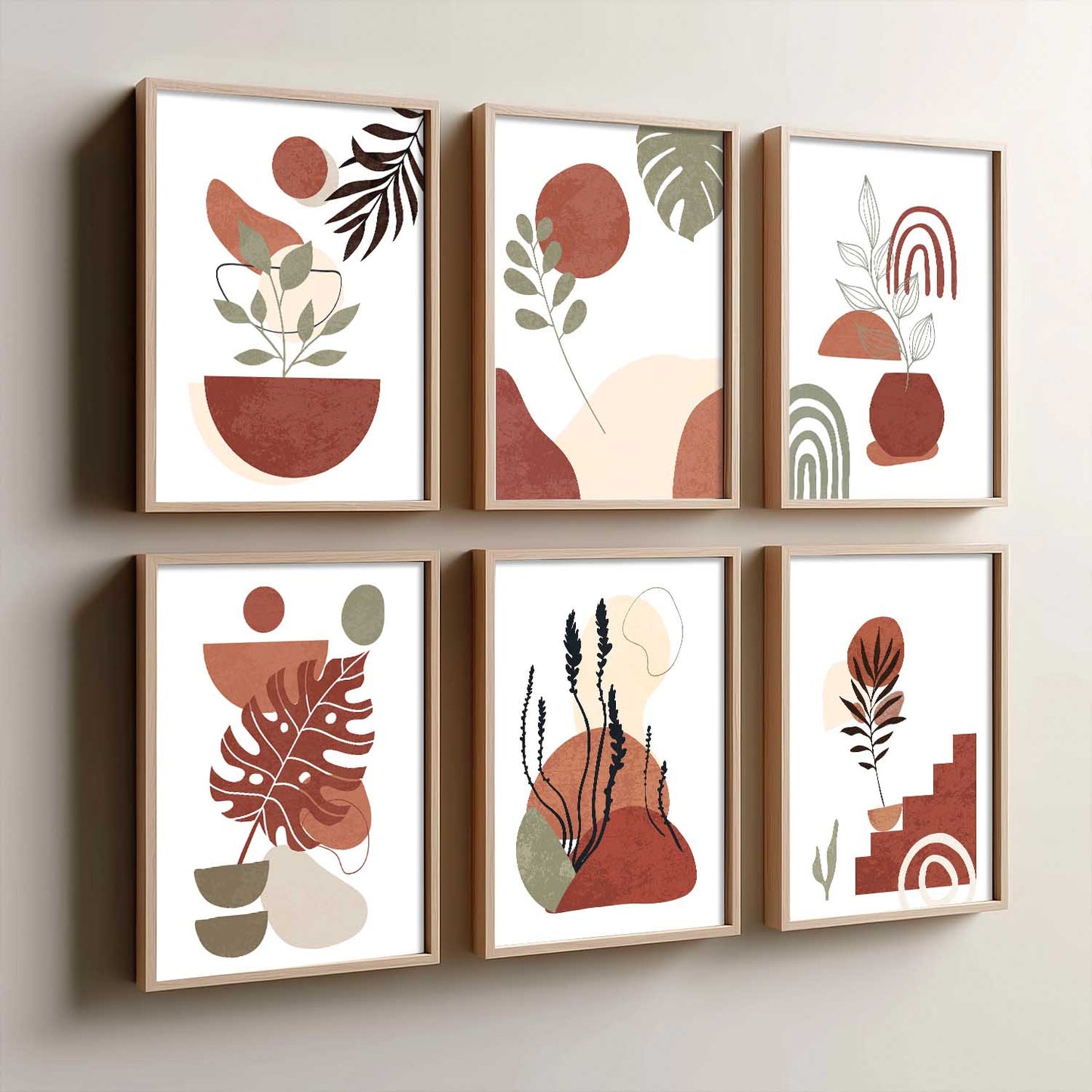 Minimal Boho Art Framed Posters for Home Living Room Bedroom and Office Wall Decor Set of 6