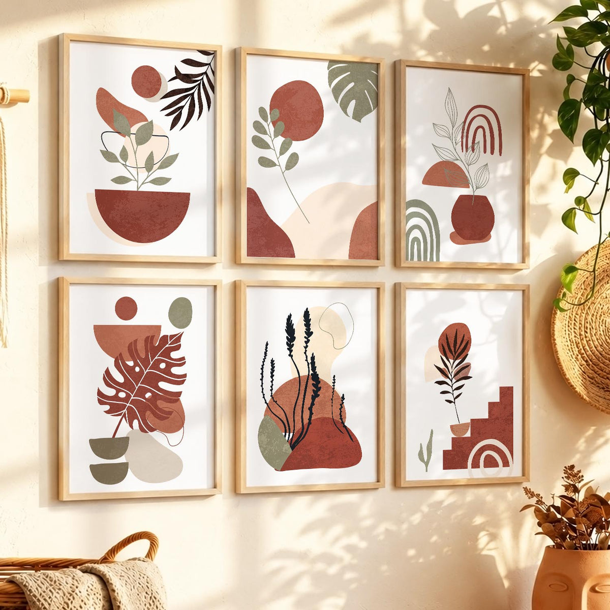Minimal Boho Art Framed Posters for Home Living Room Bedroom and Office Wall Decor Set of 6