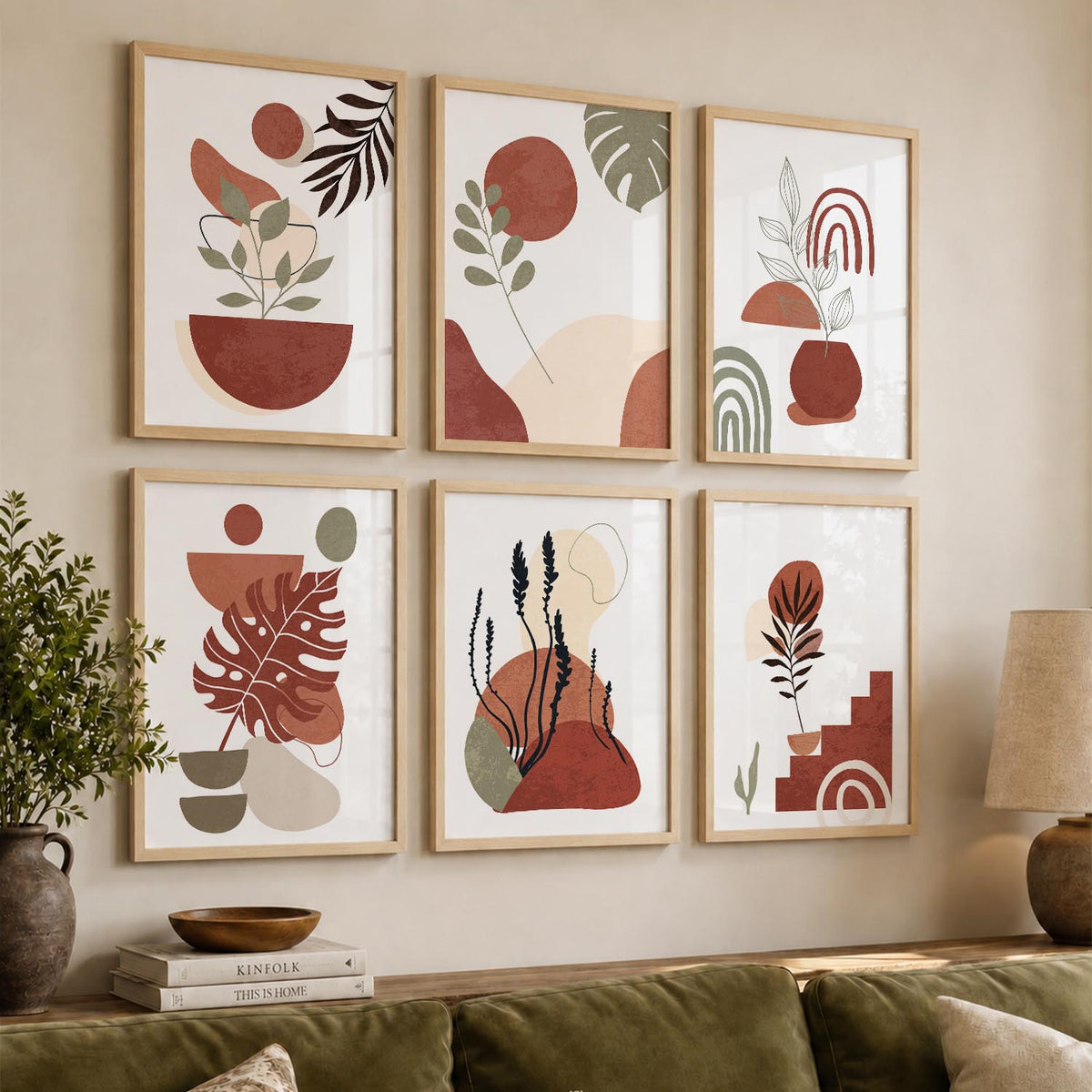 Minimal Boho Art Framed Posters for Home Living Room Bedroom and Office Wall Decor Set of 6