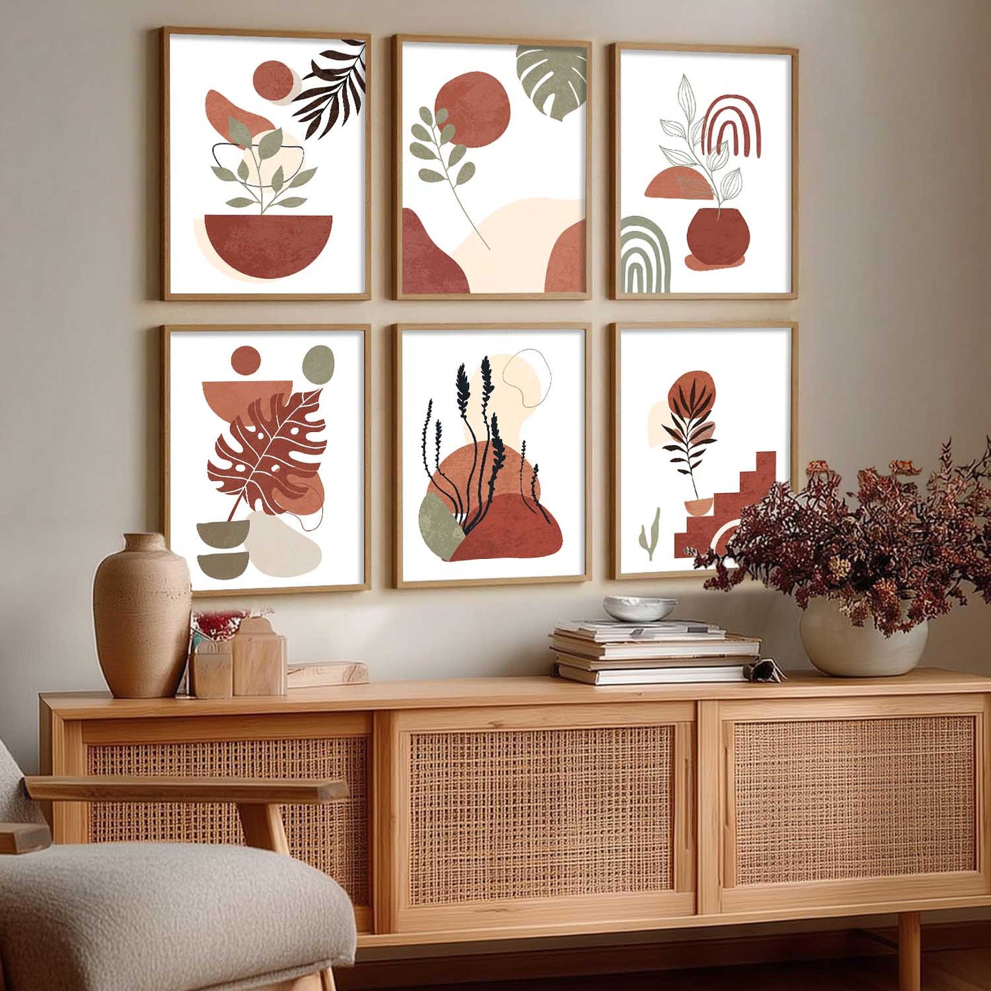 Minimal Boho Art Framed Posters for Home Living Room Bedroom and Office Wall Decor Set of 6