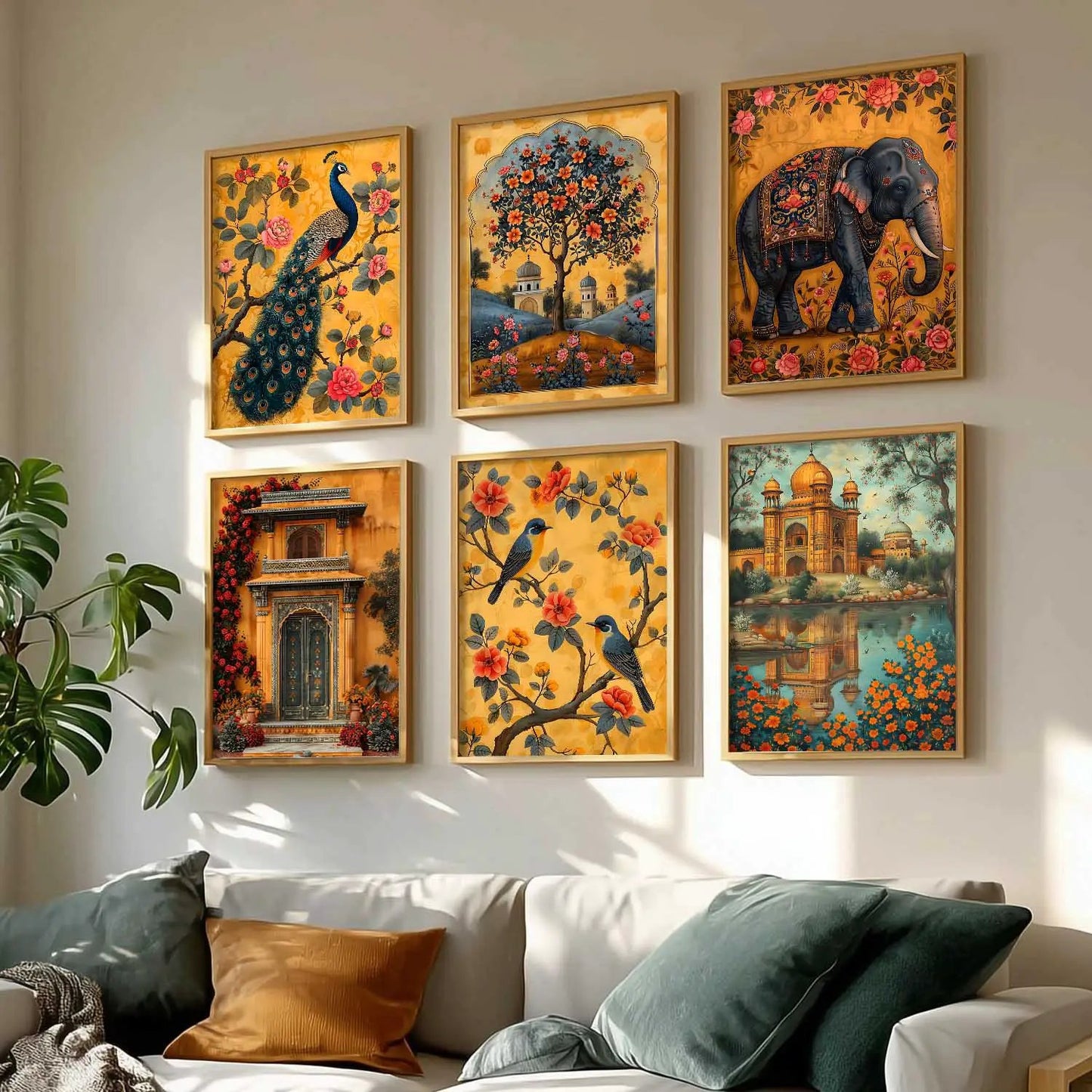 Traditional Indian Inspired Madhubani Art Prints with Frame for Living Room