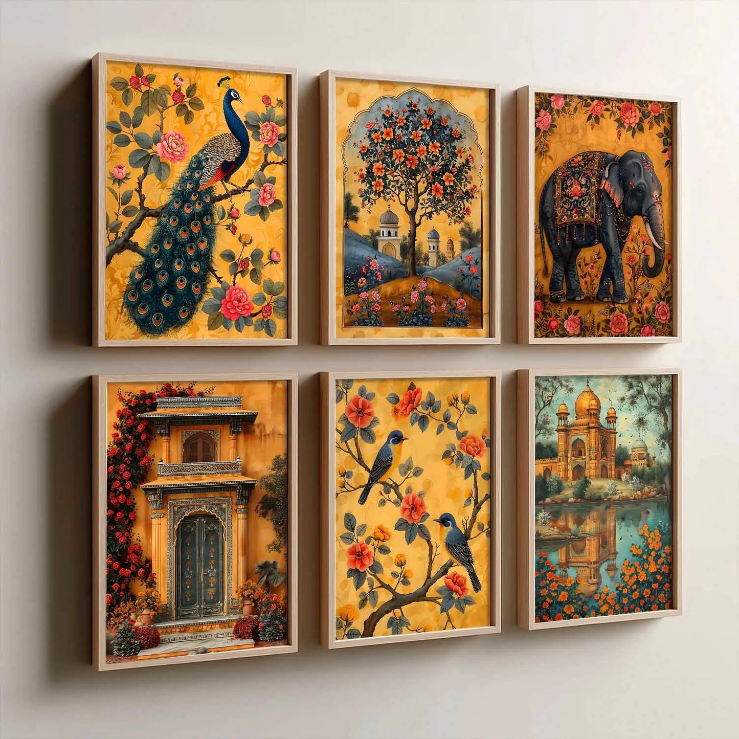 Traditional Indian Inspired Madhubani Art Prints with Frame for Living Room