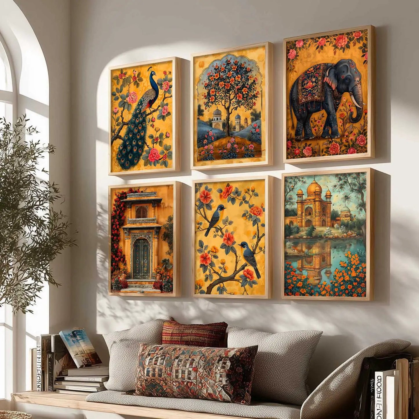 Traditional Indian Inspired Madhubani Art Prints with Frame for Living Room
