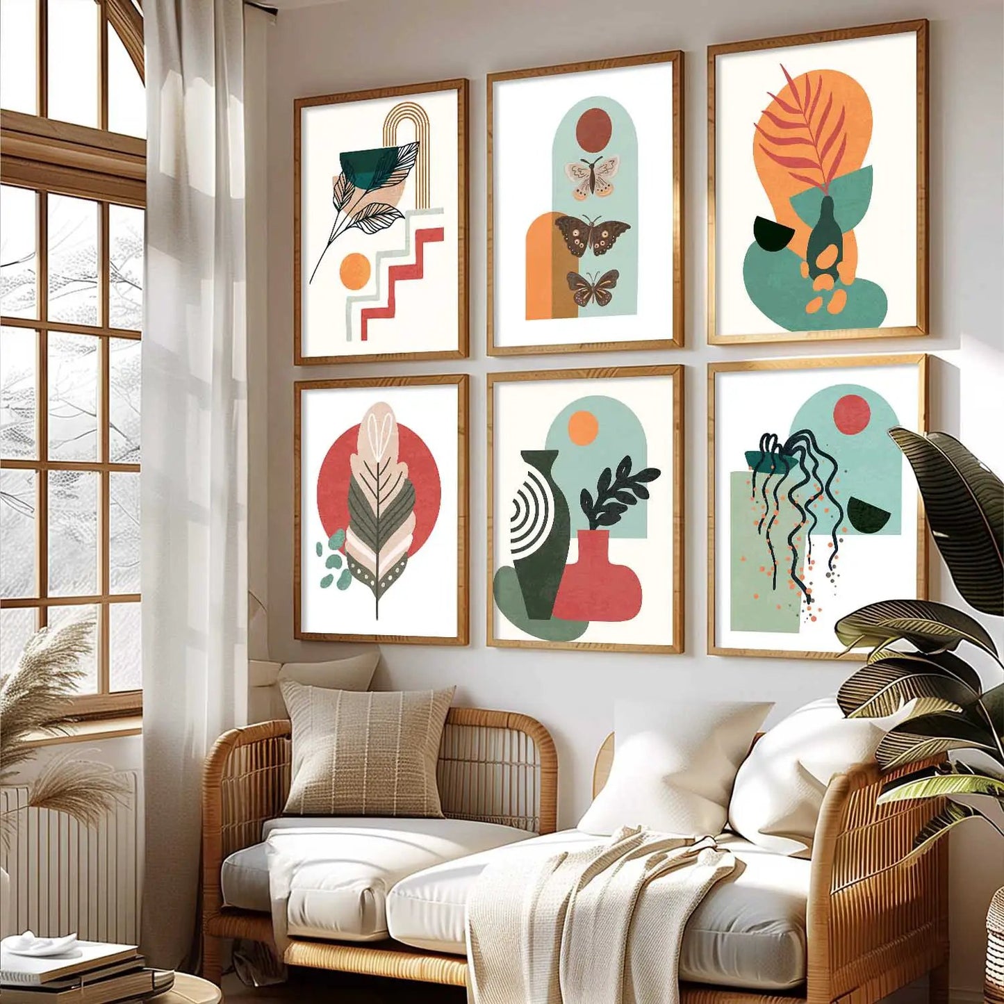 Minimal Boho Art Framed Posters for Home Living Room Bedroom and Office Wall Decor Set of 6