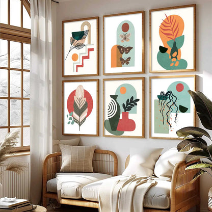 Minimal Boho Art Framed Posters for Home Living Room Bedroom and Office Wall Decor Set of 6