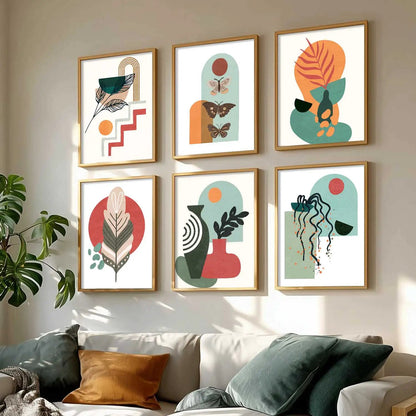 Minimal Boho Art Framed Posters for Home Living Room Bedroom and Office Wall Decor Set of 6