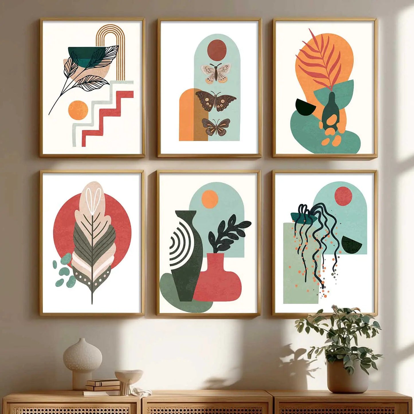 Minimal Boho Art Framed Posters for Home Living Room Bedroom and Office Wall Decor Set of 6