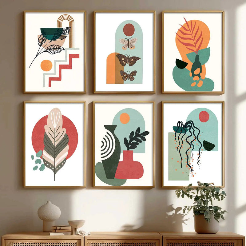 Minimal Boho Art Framed Posters for Home Living Room Bedroom and Office Wall Decor Set of 6