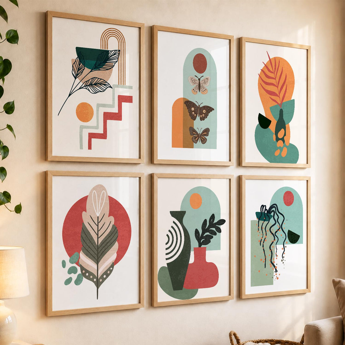 Minimal Boho Art Framed Posters for Home Living Room Bedroom and Office Wall Decor Set of 6
