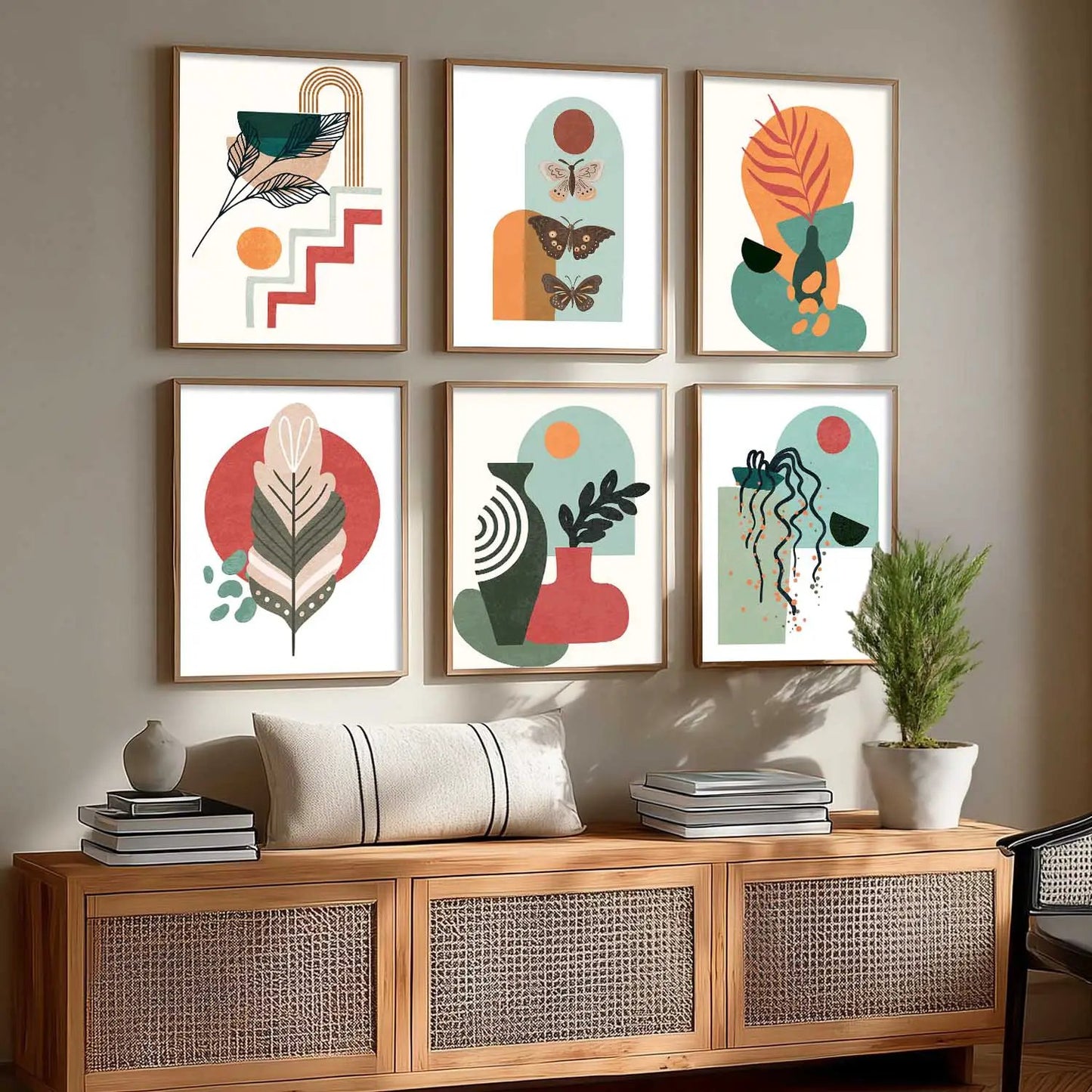 Minimal Boho Art Framed Posters for Home Living Room Bedroom and Office Wall Decor Set of 6