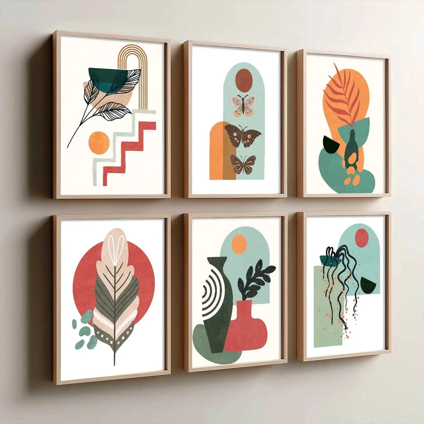 Minimal Boho Art Framed Posters for Home Living Room Bedroom and Office Wall Decor Set of 6