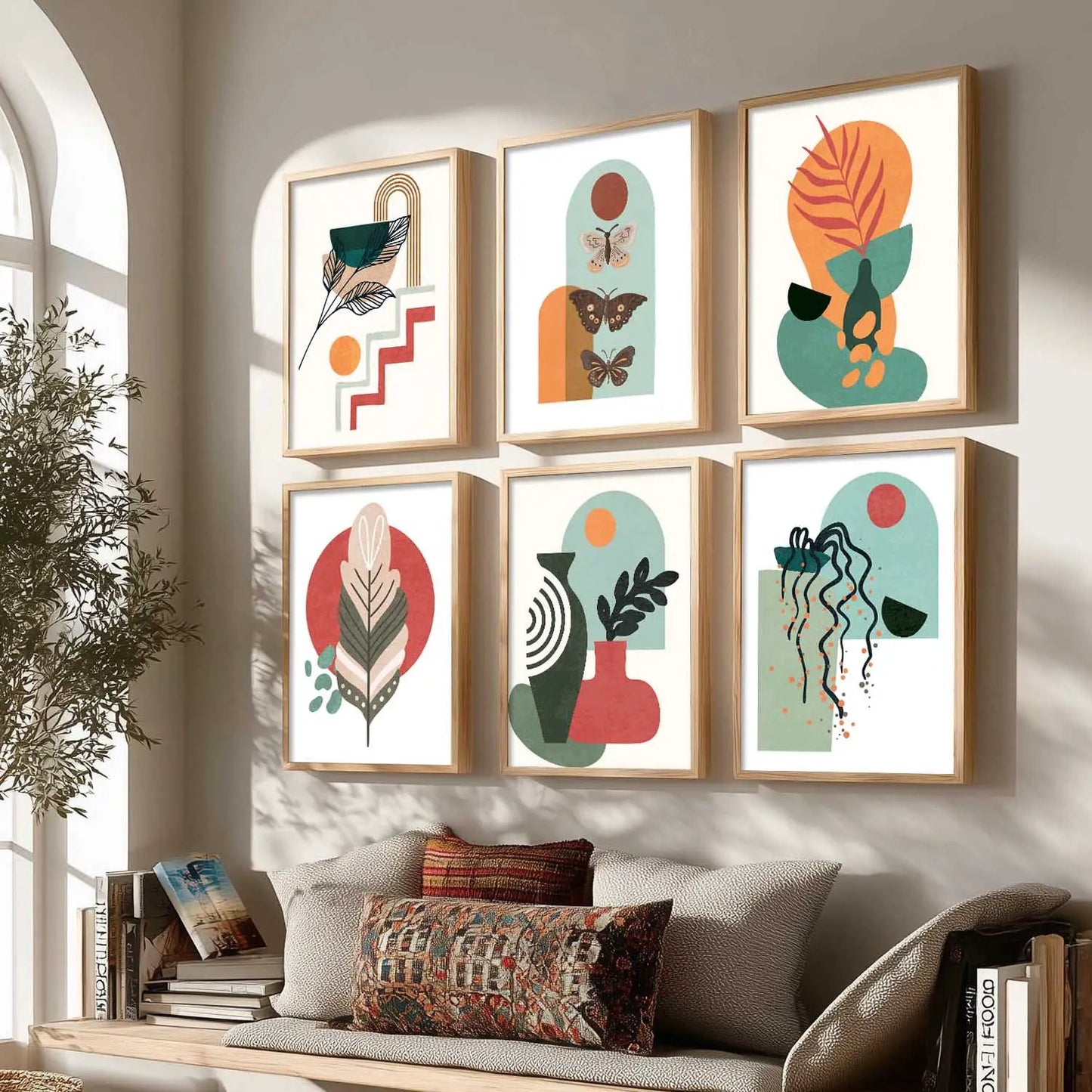 Minimal Boho Art Framed Posters for Home Living Room Bedroom and Office Wall Decor Set of 6