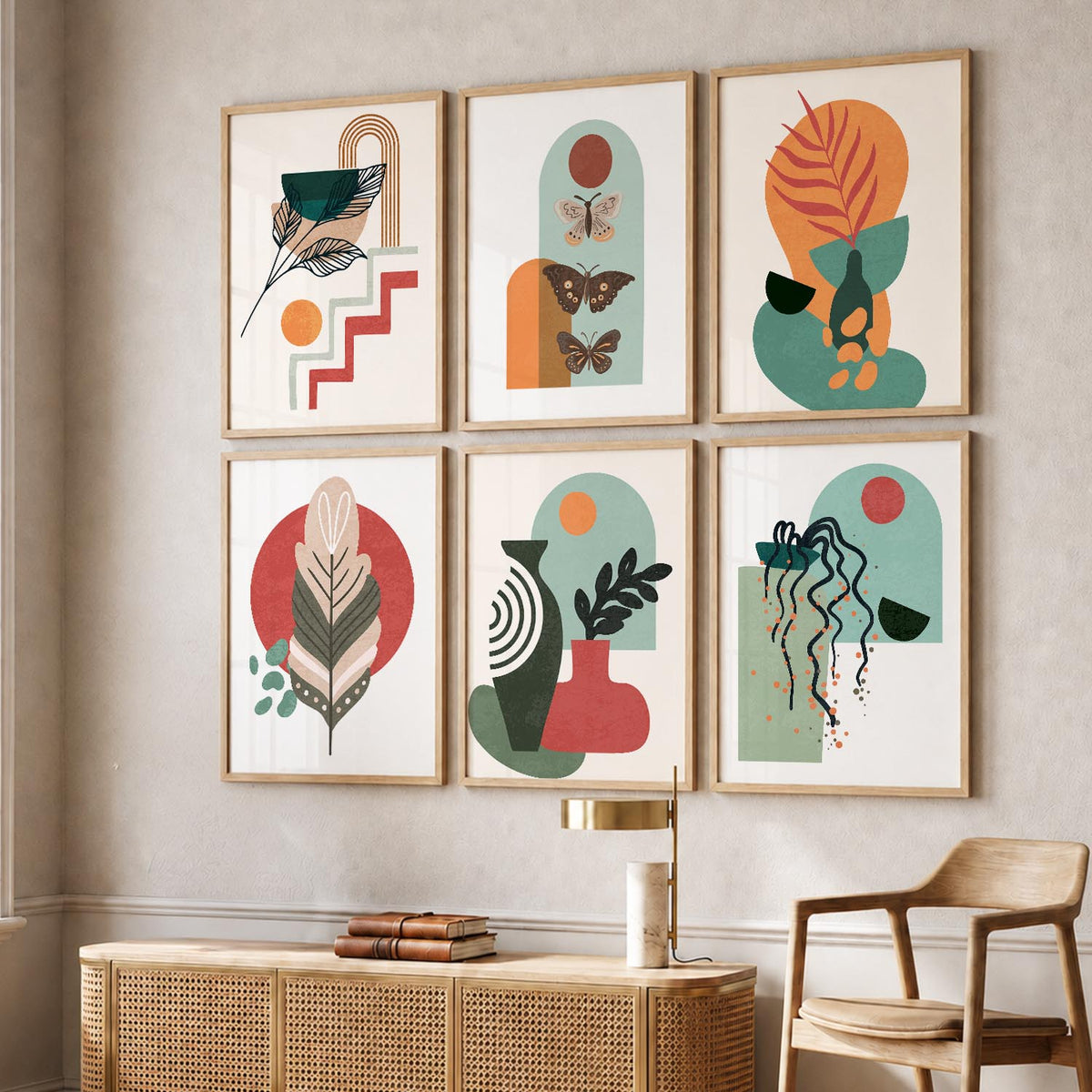 Minimal Boho Art Framed Posters for Home Living Room Bedroom and Office Wall Decor Set of 6
