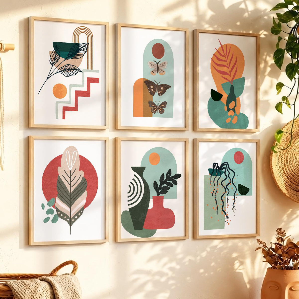 Minimal Boho Art Framed Posters for Home Living Room Bedroom and Office Wall Decor Set of 6