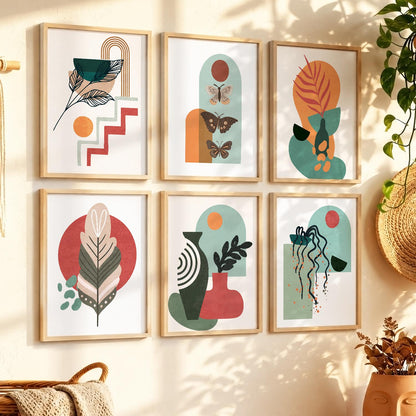 Minimal Boho Art Framed Posters for Home Living Room Bedroom and Office Wall Decor Set of 6