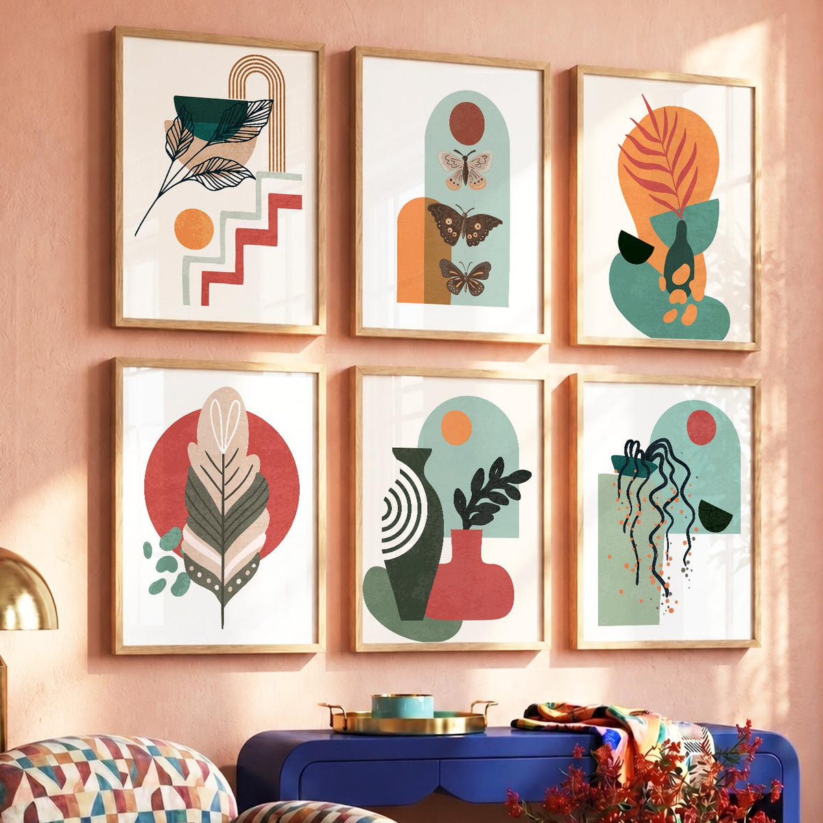 Minimal Boho Art Framed Posters for Home Living Room Bedroom and Office Wall Decor Set of 6