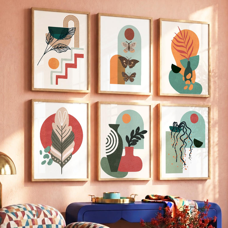 Minimal Boho Art Framed Posters for Home Living Room Bedroom and Office Wall Decor Set of 6