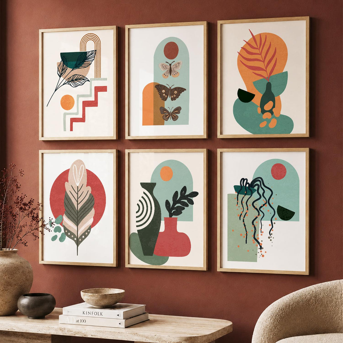 Minimal Boho Art Framed Posters for Home Living Room Bedroom and Office Wall Decor Set of 6