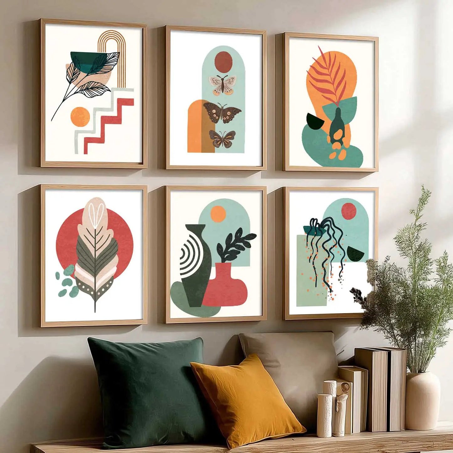 Minimal Boho Art Framed Posters for Home Living Room Bedroom and Office Wall Decor Set of 6