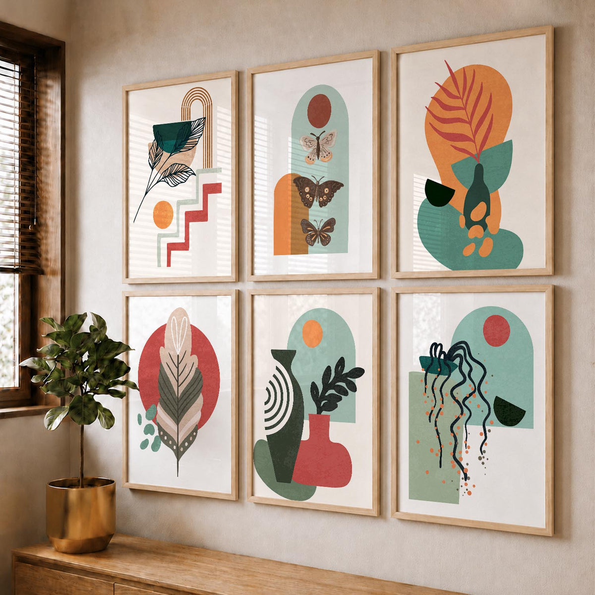 Minimal Boho Art Framed Posters for Home Living Room Bedroom and Office Wall Decor Set of 6