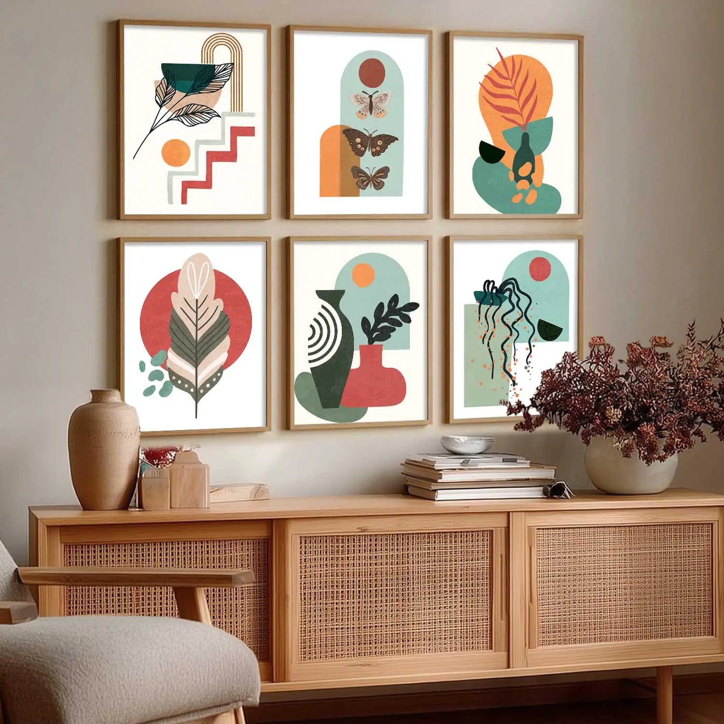 Minimal Boho Art Framed Posters for Home Living Room Bedroom and Office Wall Decor Set of 6